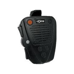 黒い無線機型デバイスが正面から撮影されており、ボタンやスピーカーが確認できる。