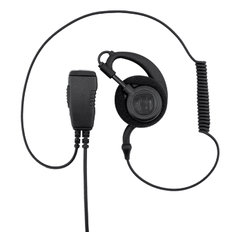 黒いイヤフォンとマイクが一体になった通信機器が描かれています。