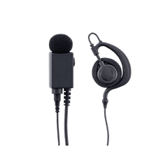 黒いマイクとイヤフォンが並んでいる画像で、音声通信を目的としたデバイスです。