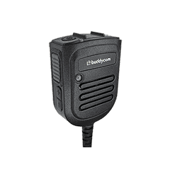 黒いボディのマイクロフォンが正面を向いていて、下にケーブルが接続された状態で撮影されている。