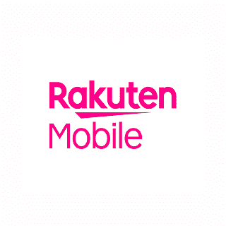 Rakuten Mobileのロゴがピンク色で、白い背景に配置されています。