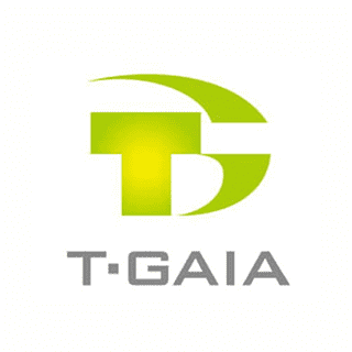 緑色の「T-GAIA」という文字とロゴマークが白背景に描かれたデザイン。