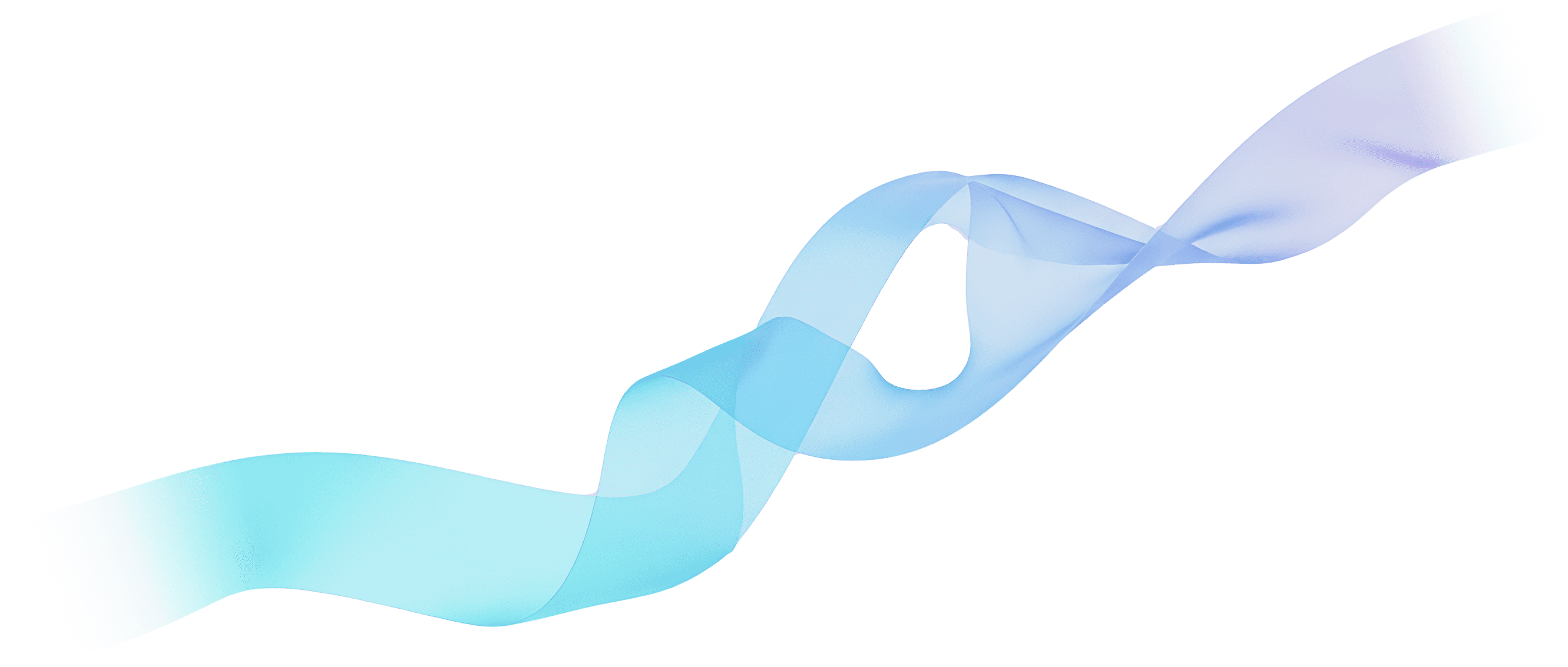 青と水色のクリアなリボンが絡み合いながら浮かんでいるシンプルなデザインのグラフィック。