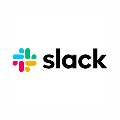 Slackのロゴが中央に配置され、右側に「slack」という文字が黒で書かれている。